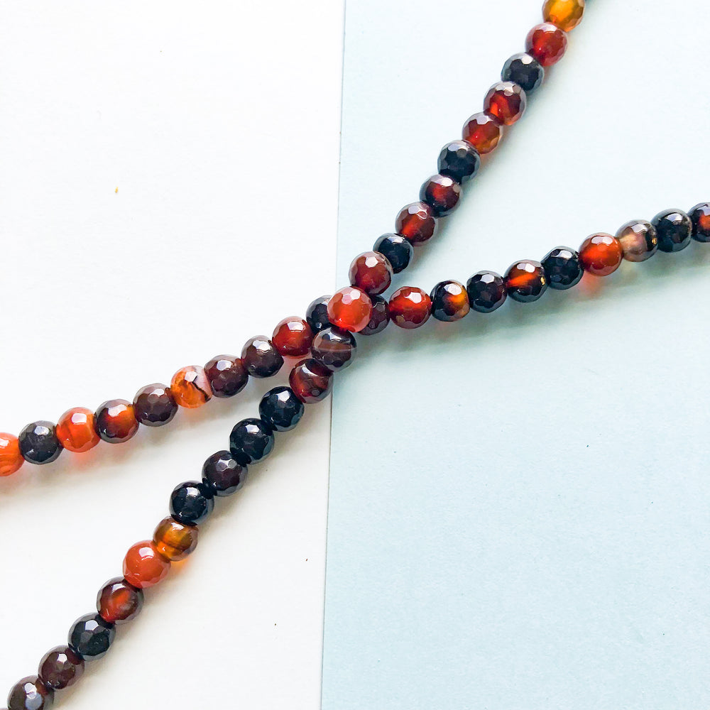 6mm Auburn Faceted Round Agate Strand