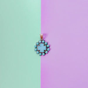 38mm Turquoise Cabachon Silver Cross Pendant