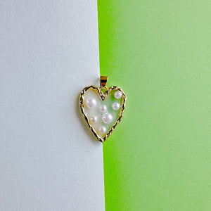 25mm Gold Floating Pearl Heart Charm