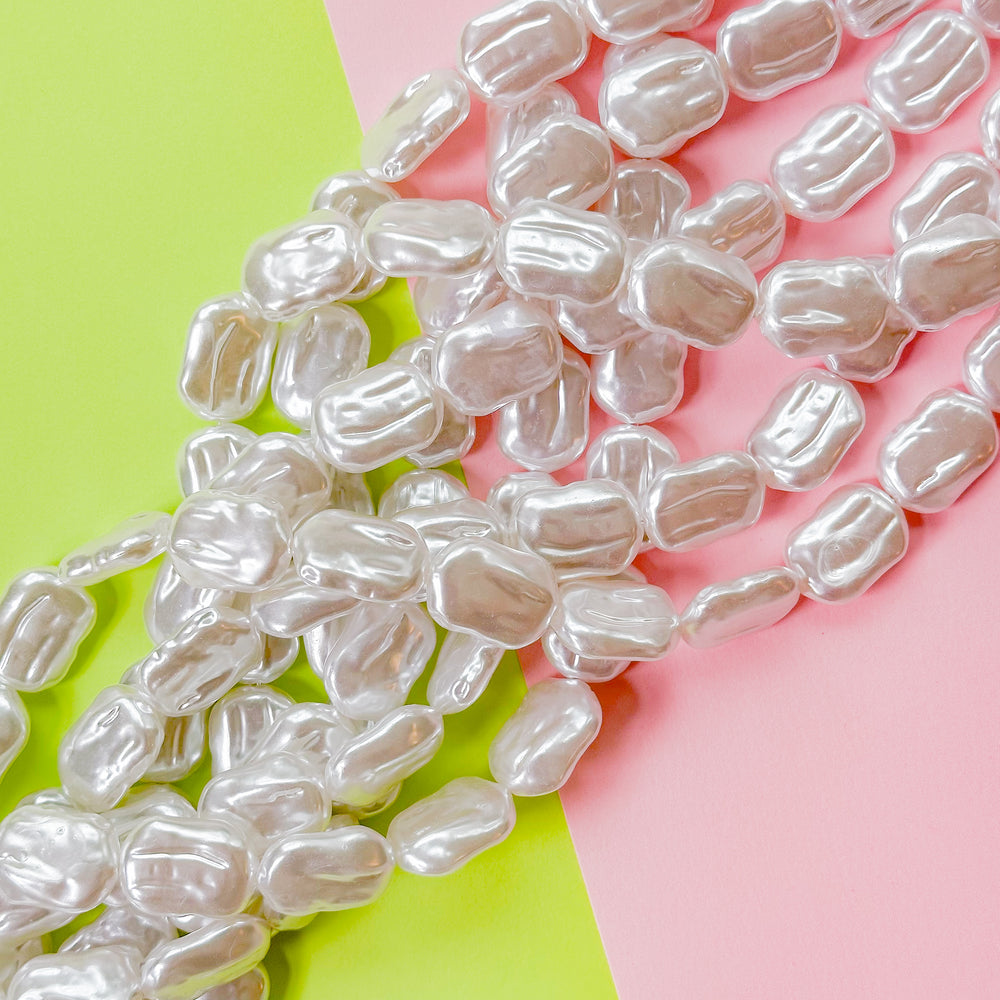 15mm White Coated Resin Pearl Flat Nugget Strand