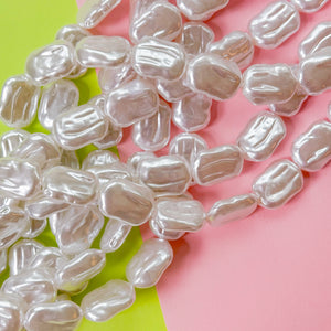 15mm White Coated Resin Pearl Flat Nugget Strand