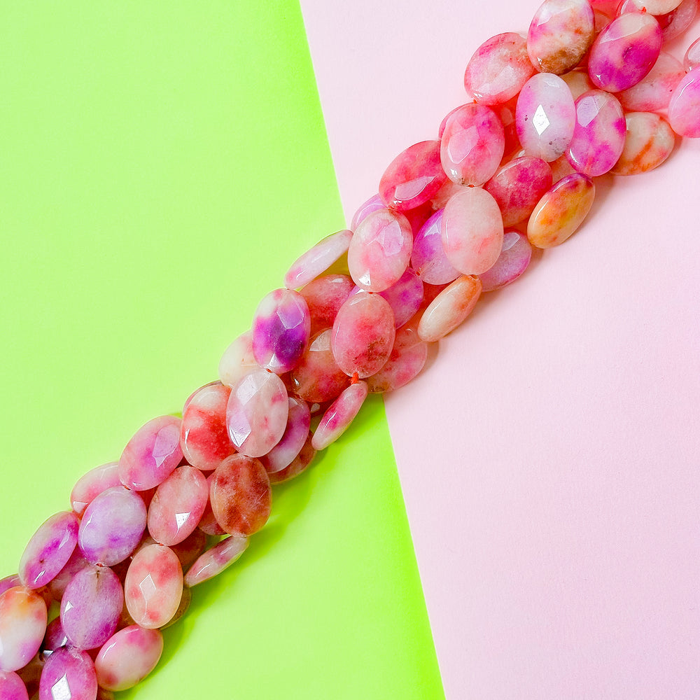 18mm Orchid Wash Dyed Calcite Faceted Oval Strand