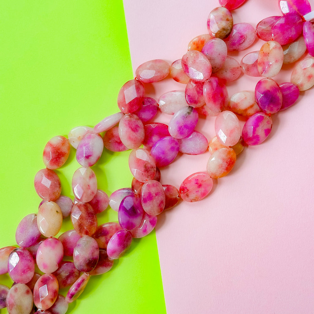 18mm Orchid Wash Dyed Calcite Faceted Oval Strand