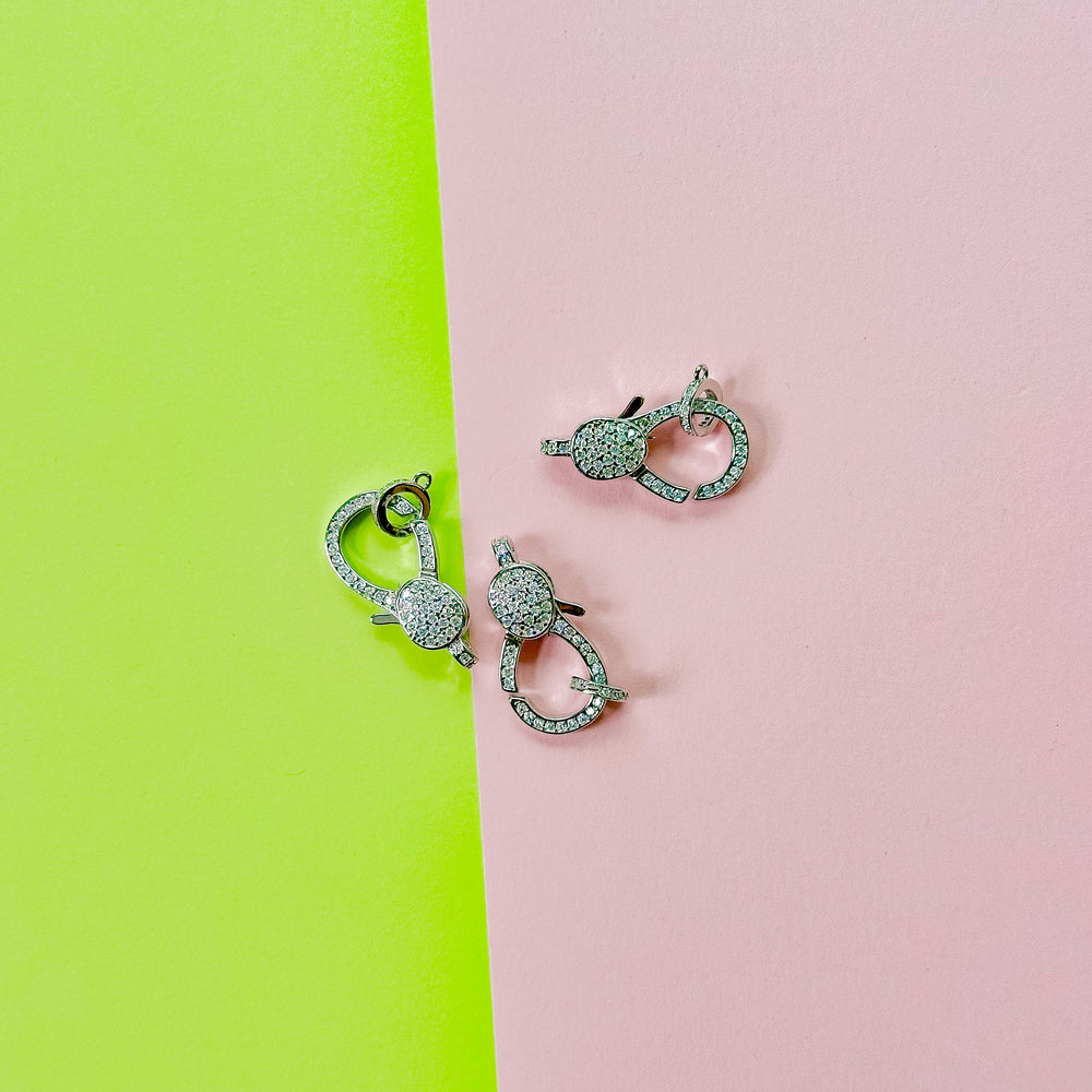 26mm Silver Plated Pave Lobster Claw Clasp with Ring