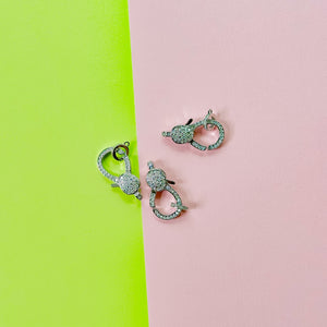26mm Silver Plated Pave Lobster Claw Clasp with Ring