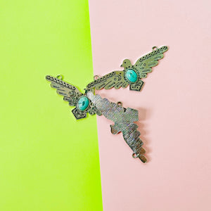 90mm Turquoise Cabachon Silver Thunderbird Statement Pendant
