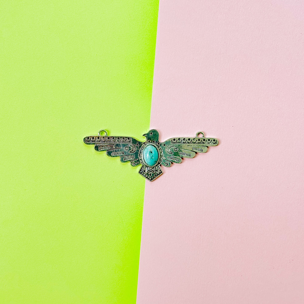 90mm Turquoise Cabachon Silver Thunderbird Statement Pendant