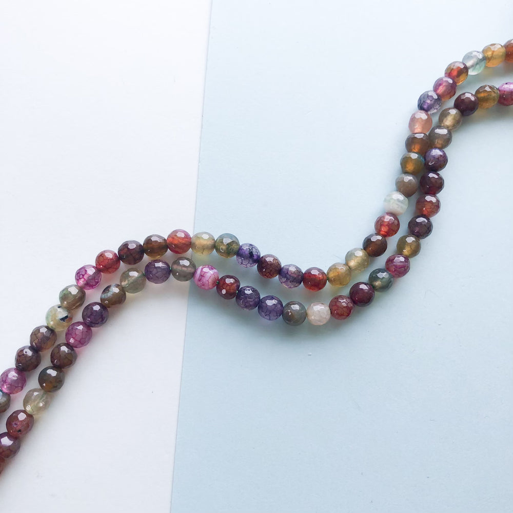 6mm Watermelon Medley Agate Faceted Round Strand
