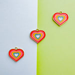 25mm Enamel Rainbow Gold Heart Charm