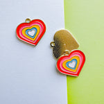 25mm Enamel Rainbow Gold Heart Charm