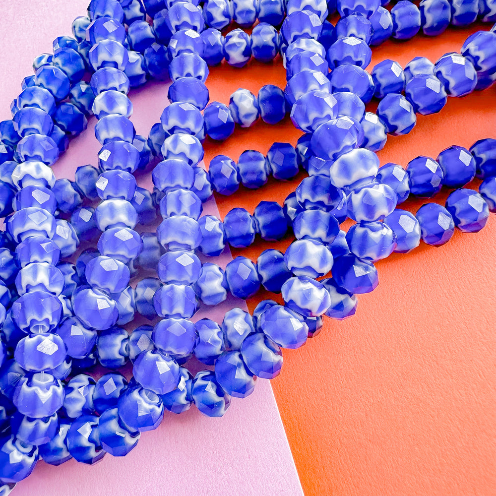 8mm Cobalt Chevron Cut Crystal Rondelle Strand