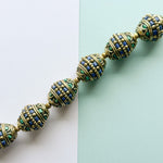 19mm Faux Turquoise and Lapis Tibetan Brass Bicone Bead