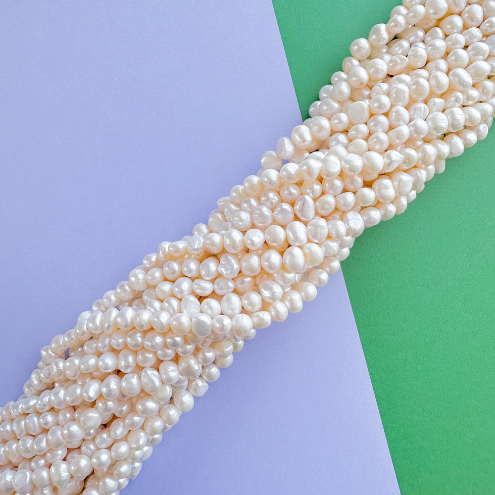 8mm White Potato Pearl Freshwater Pearl Strand