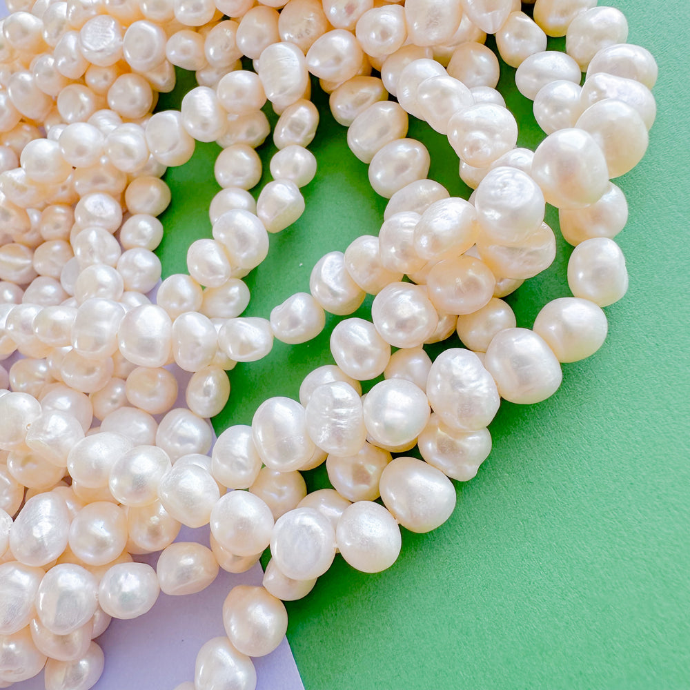 8mm White Potato Pearl Freshwater Pearl Strand