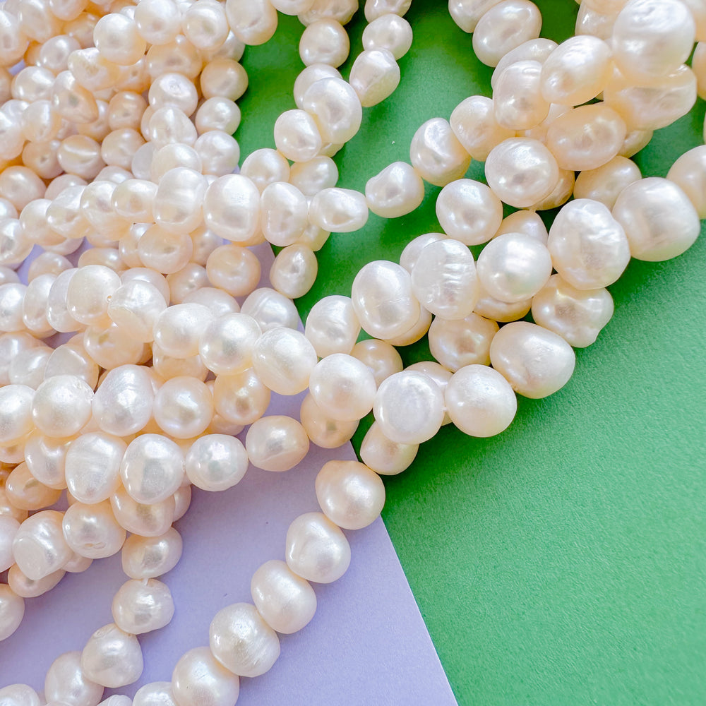 8mm White Potato Pearl Freshwater Pearl Strand