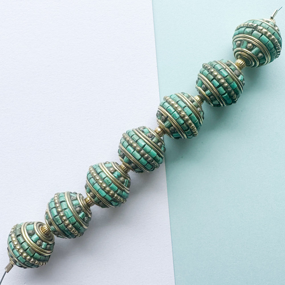 15mm Faux Turquoise Tibetan Brass Rondelle Bead
