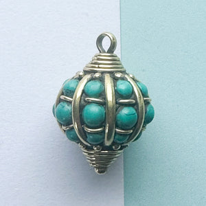 30mm Faux Turquoise Tibetan Brass Pendant