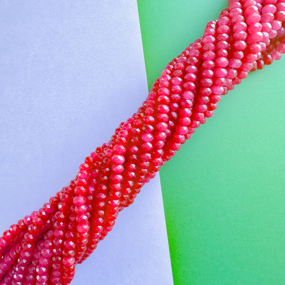 8mm Pink Raspberry Dyed Jade Faceted Rondelle Strand