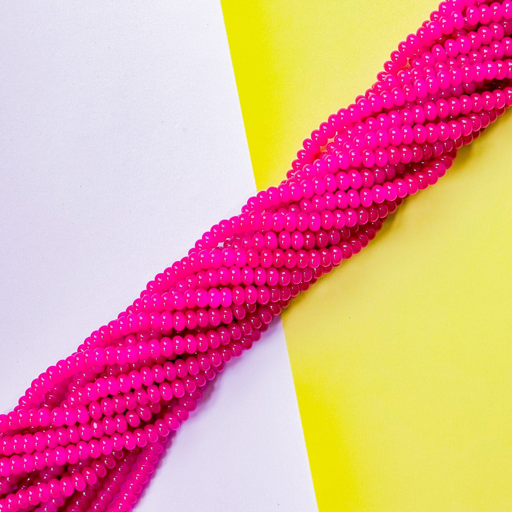 8mm Neon Berry Glass Rondelle Strand