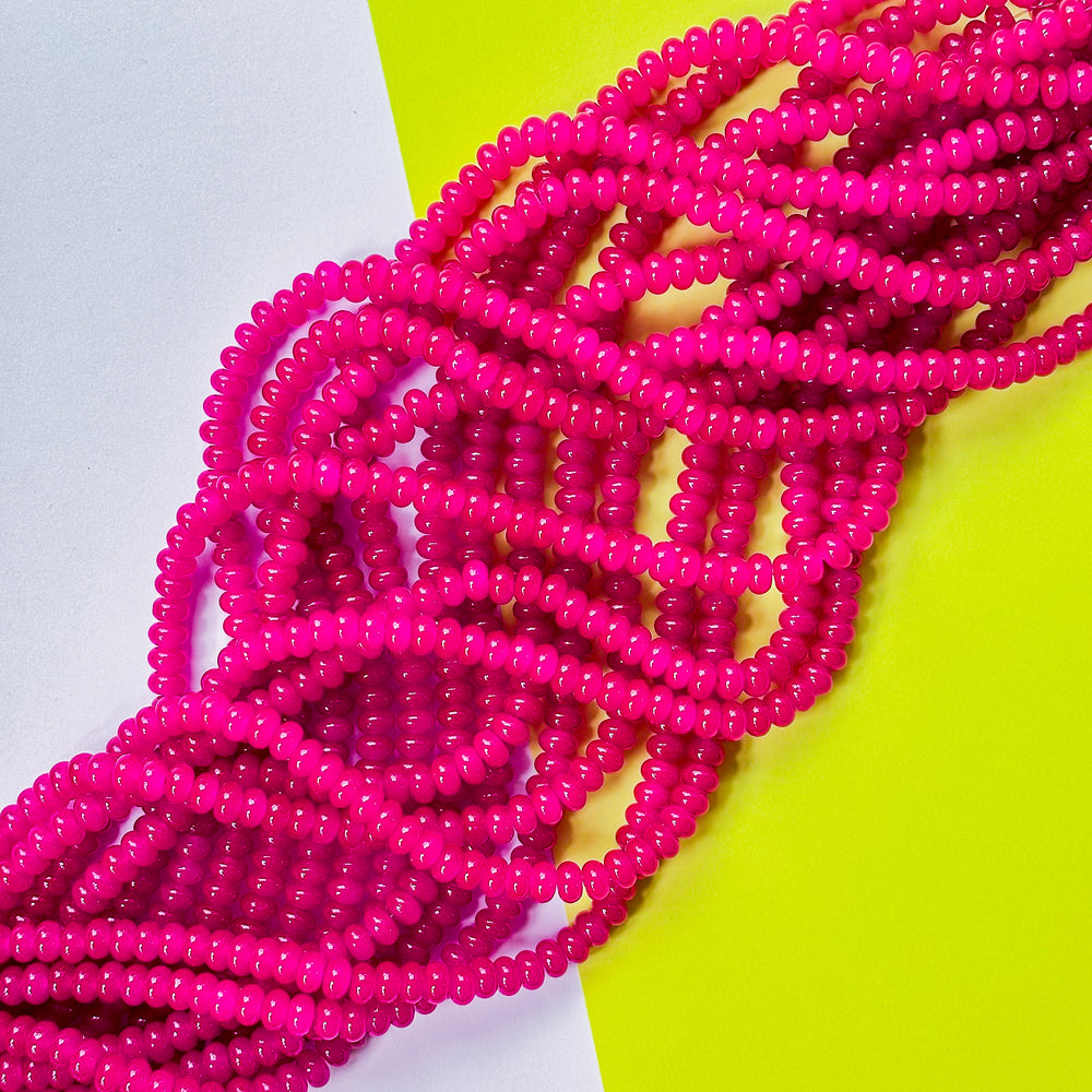 8mm Neon Berry Glass Rondelle Strand