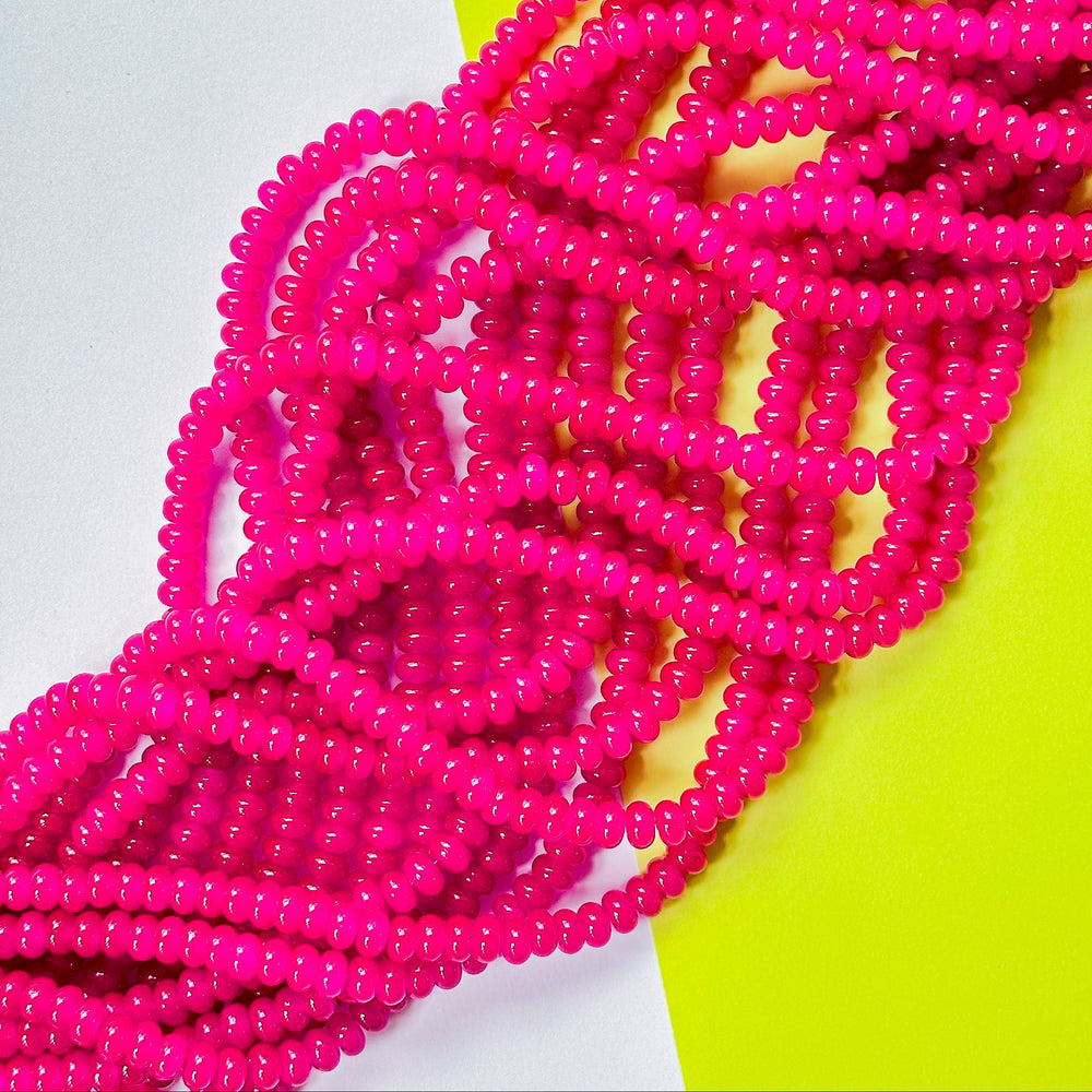 8mm Neon Berry Glass Rondelle Strand