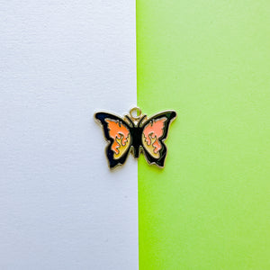 26mm Black Enamel Gold Butterfly Charm