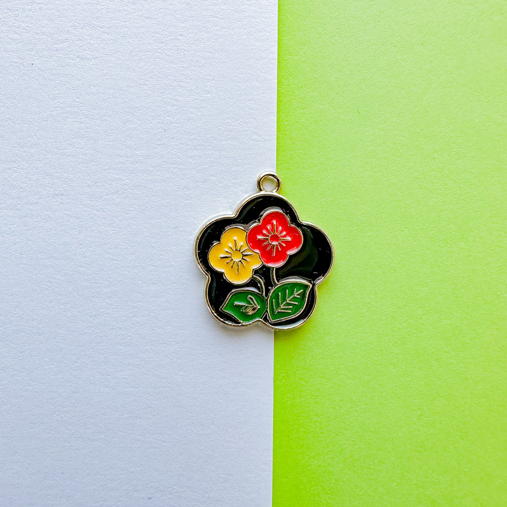 20mm Black Enamel Gold Flower Charm