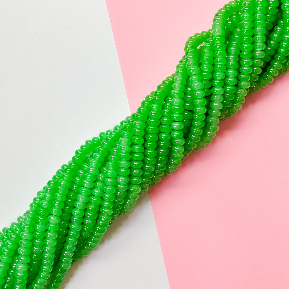 8mm Grassy Green Glass Rondelle Strand