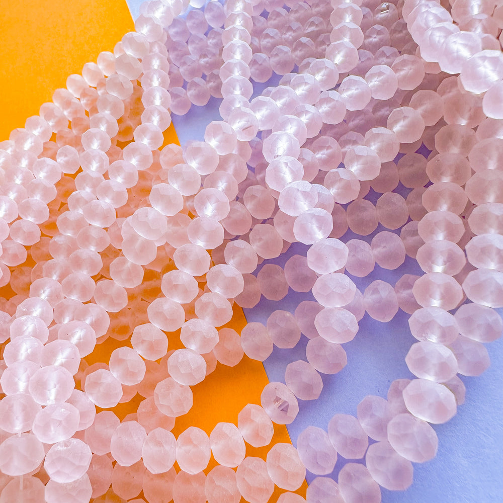 8mm Frosted Light Pink Faceted Crystal Rondelle Strand