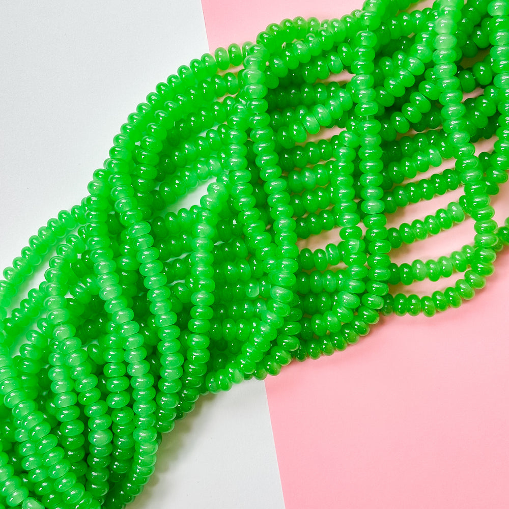 8mm Grassy Green Glass Rondelle Strand