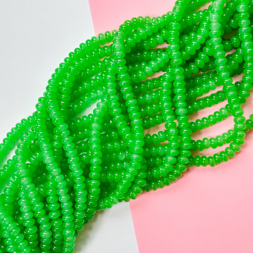 8mm Grassy Green Glass Rondelle Strand