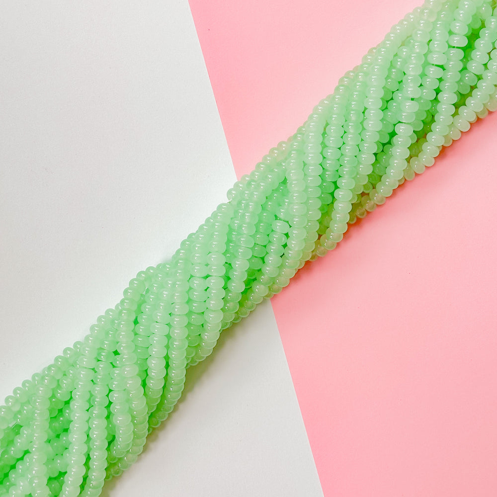 8mm Glowing Seafoam Glass Rondelle Strand