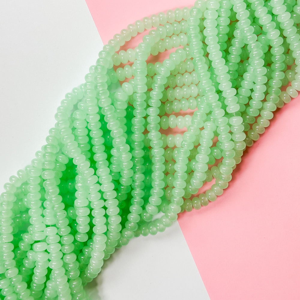 8mm Glowing Seafoam Glass Rondelle Strand