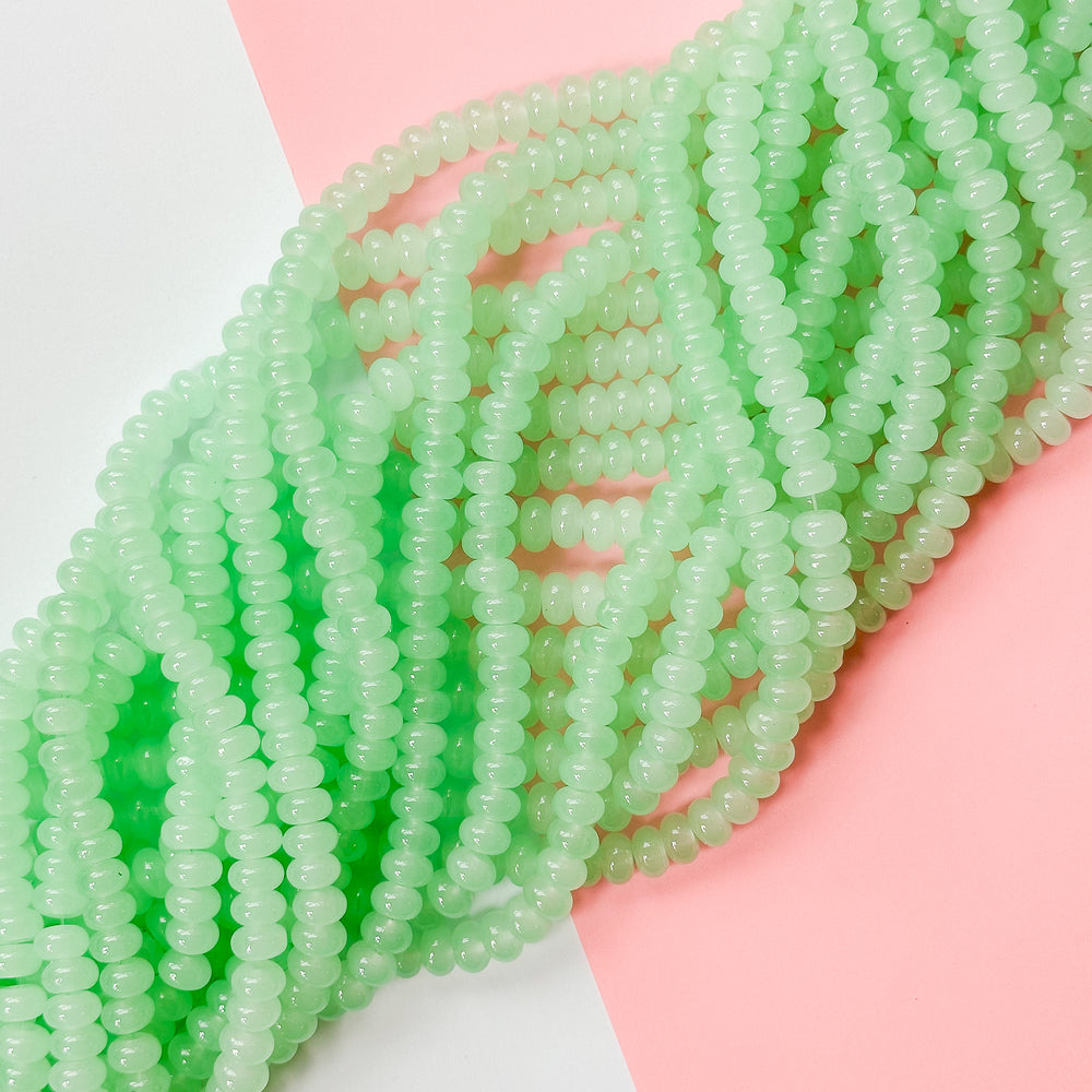 8mm Glowing Seafoam Glass Rondelle Strand