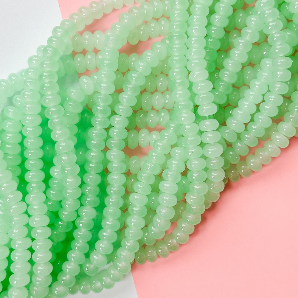 8mm Glowing Seafoam Glass Rondelle Strand