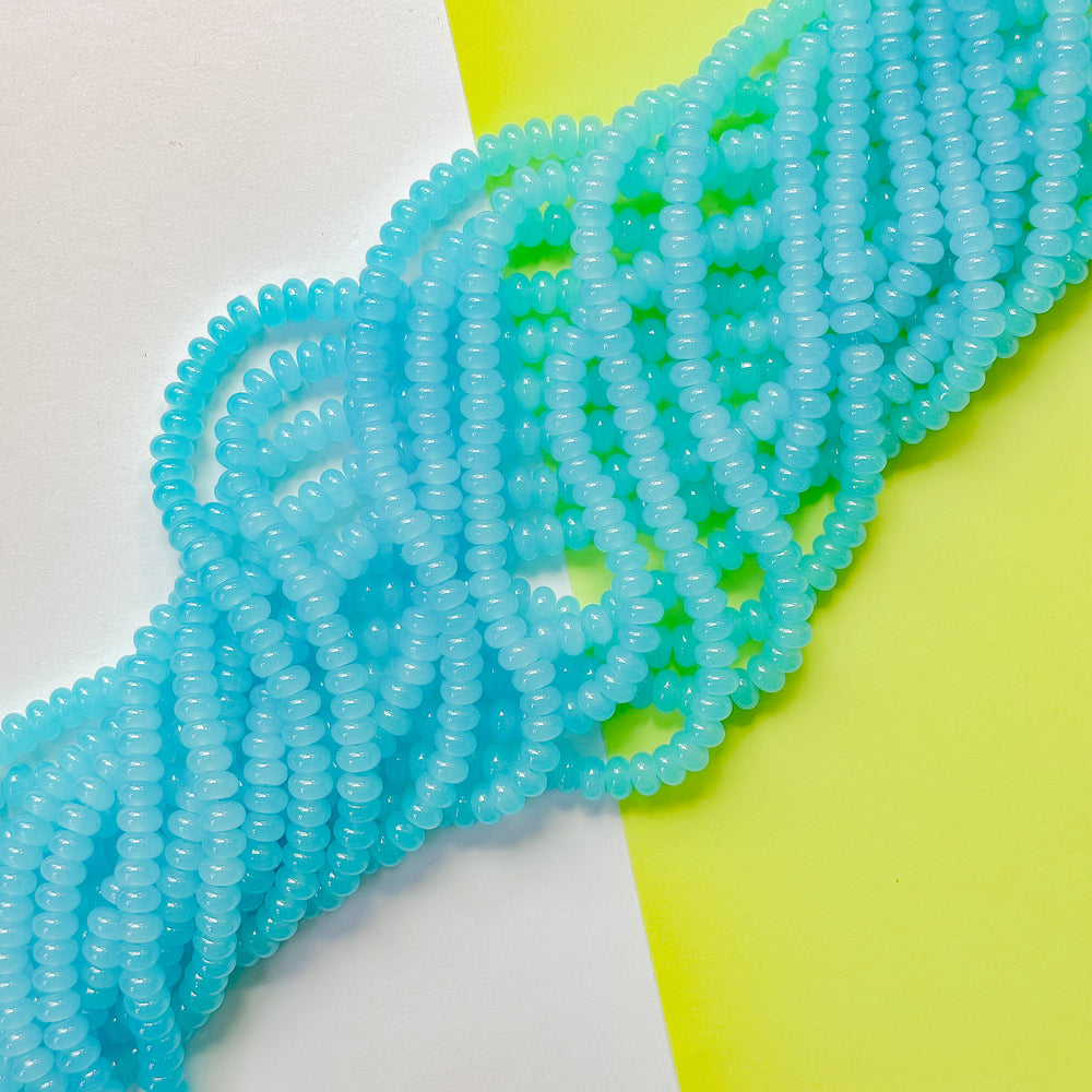 8mm Neon Sky Glass Rondelle Strand