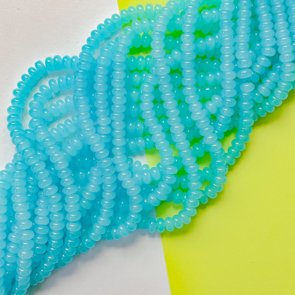 8mm Neon Sky Glass Rondelle Strand