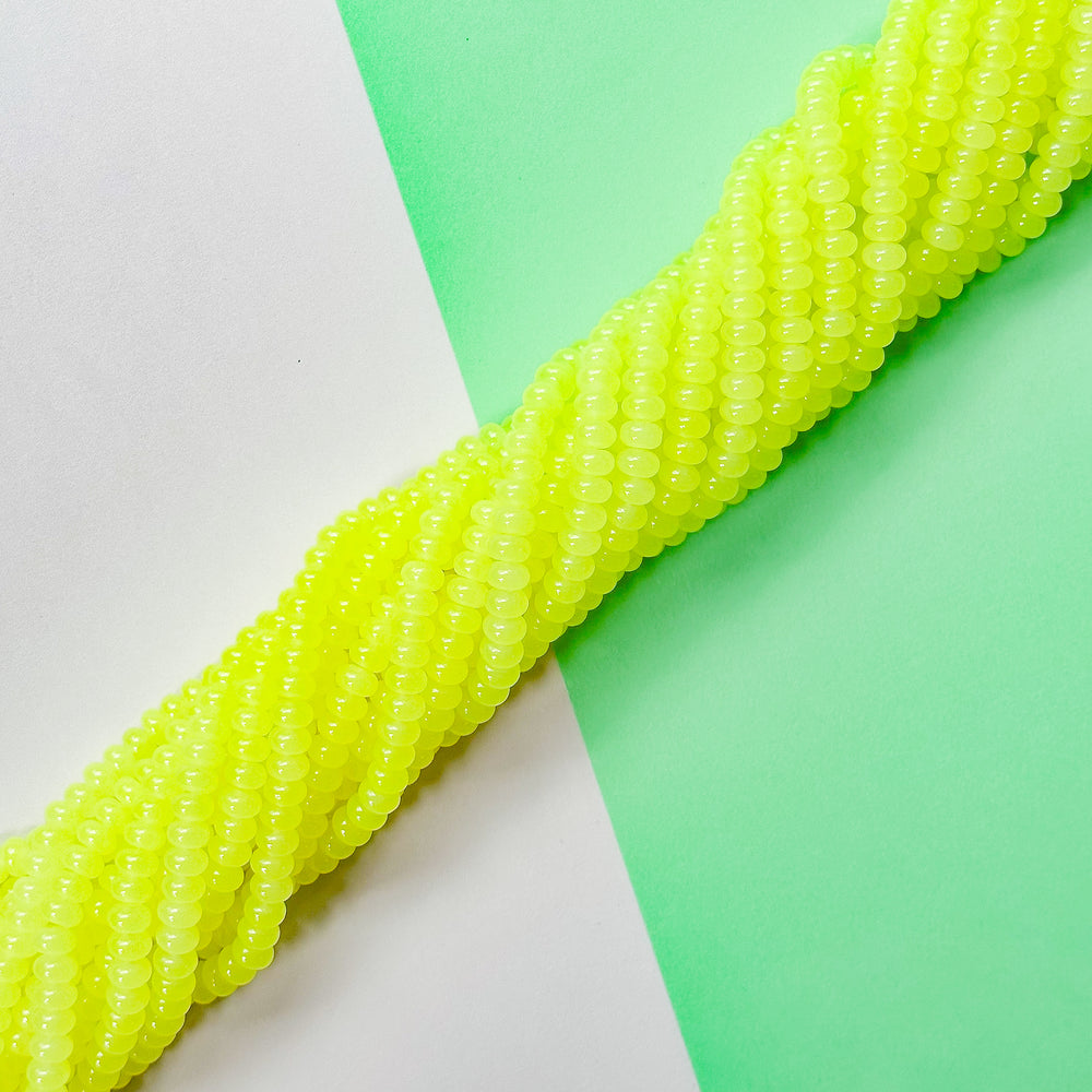 8mm Neon Yellow Glass Rondelle Strand