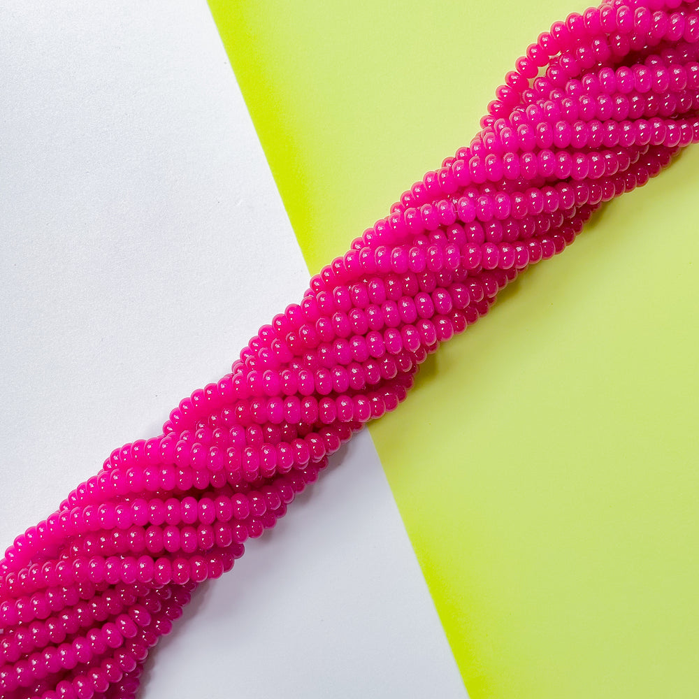 8mm Neon Berry Glass Rondelle Strand
