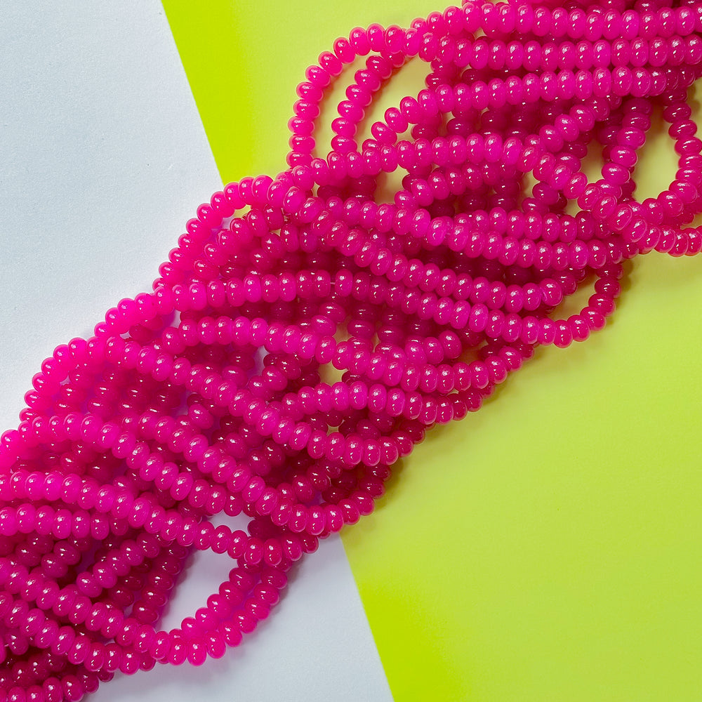 8mm Neon Berry Glass Rondelle Strand
