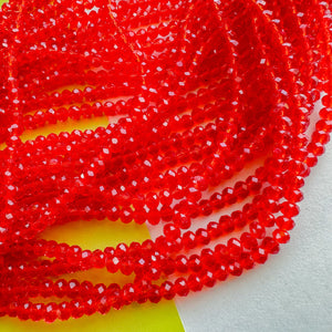 4mm Translucent Red Faceted Crystal Rondelle Strand