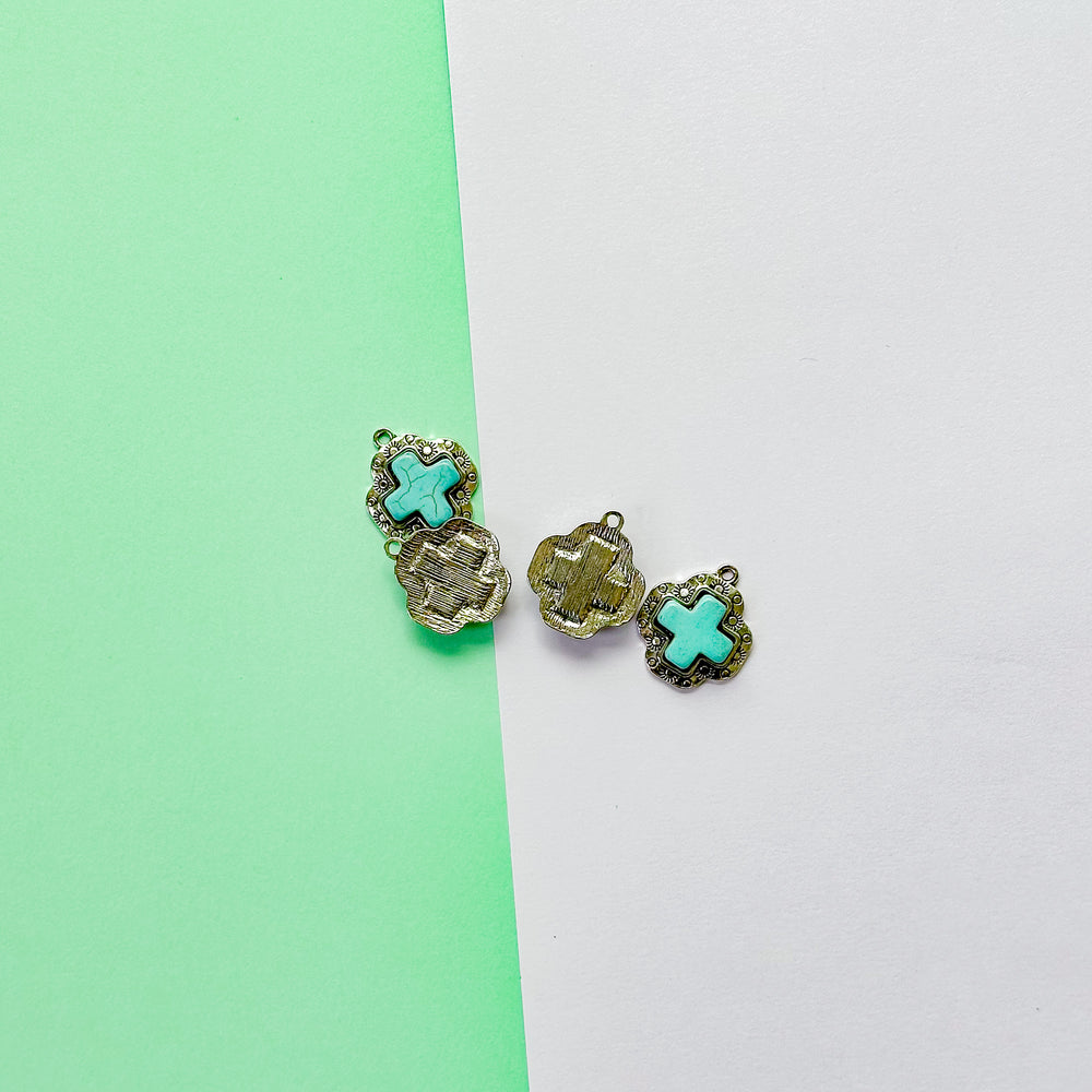 25mm Turquoise Cabachon Silver Heart Charm