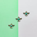 35mm Turquoise Cabachon Silver Thunderbird Heart Charm