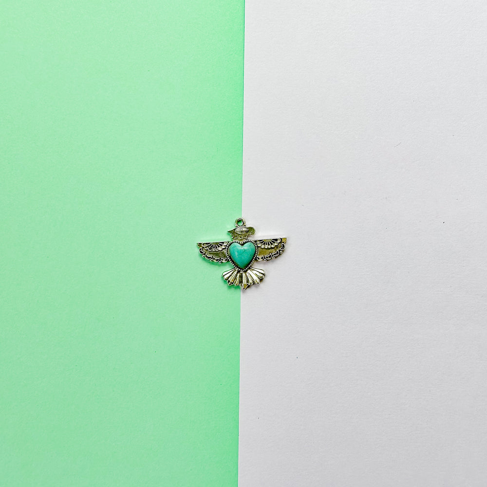 35mm Turquoise Cabachon Silver Thunderbird Heart Charm