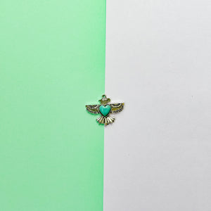 35mm Turquoise Cabachon Silver Thunderbird Heart Charm