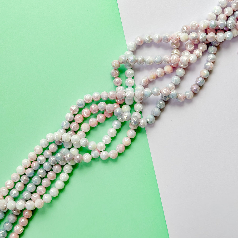 8mm Hex Cut Sugar Swirl Crystal Round Strand