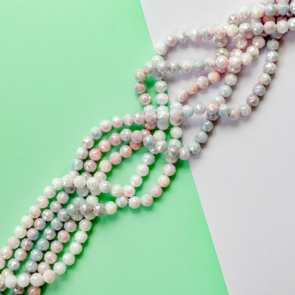 8mm Hex Cut Sugar Swirl Crystal Round Strand
