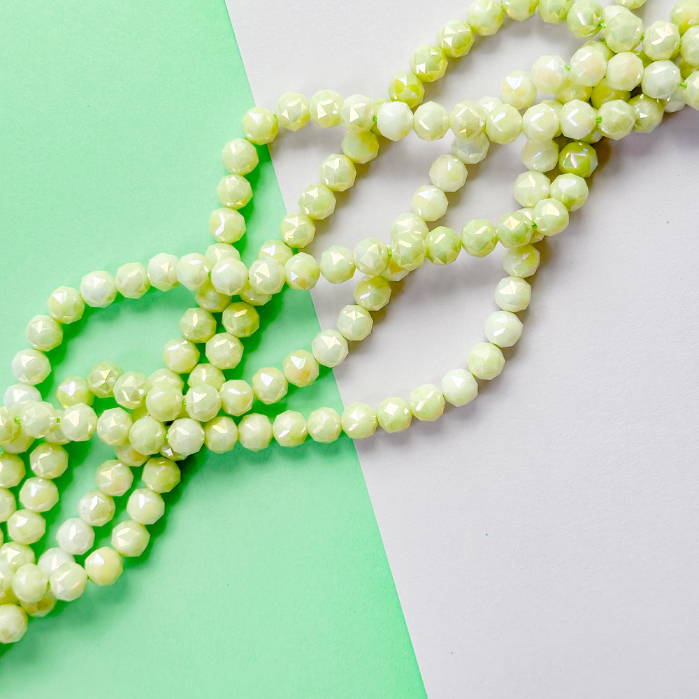 8mm Hex Cut Mint Swirl Crystal Round Strand