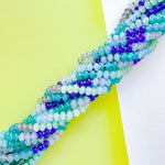 8mm Rainbow Blues Smooth Dyed Jade Rondelle Long Knotted Loop