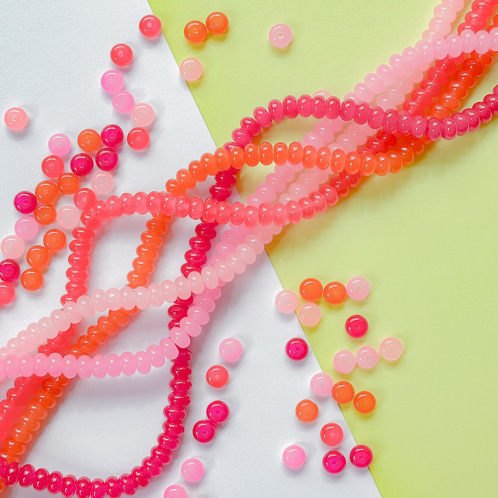 8mm Pink Pop Smooth Glass Rondelle 5 Strand Bundle